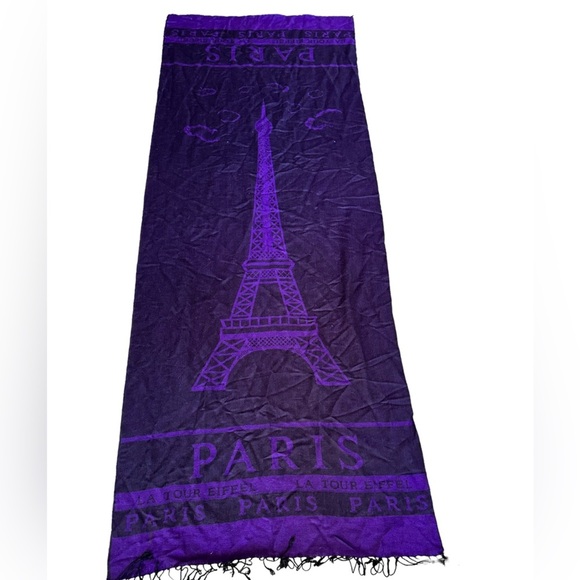 Beautiful Pashmina Paris Print Reversible Scarf in Purple